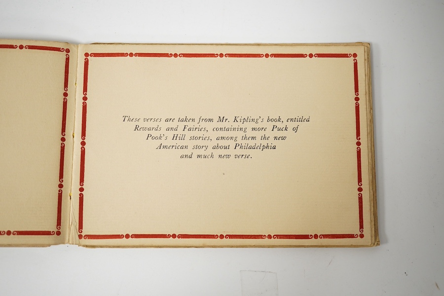 Kipling, Rudyard - ‘’If’’, oblong 8vo, cream boards lettered in red and black, Doubleday Page and Company, Garden City, New York, 1910, 16.5cm wide. Condition - spine and cover slightly torn and marked.